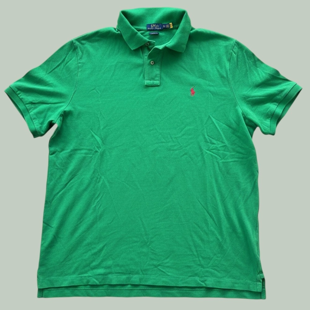Polo Ralph Lauren Mens Classic Fit Pique Polo Shirt Green Red Pony XL